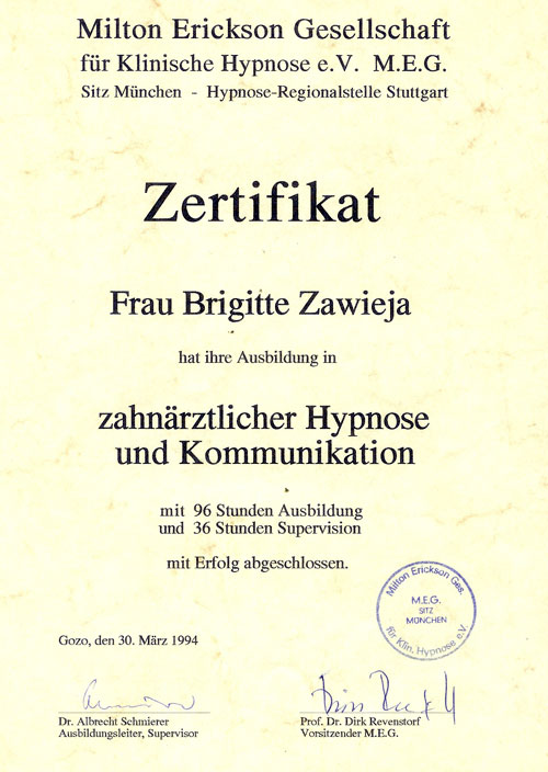 Weiterbildung: Zahnärztliche Hypnose - Gozo, 30.3.1994