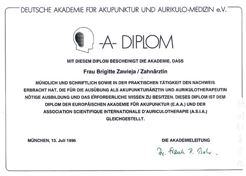 Weiterbildung: A-Diplom Akupunktur - München, 13.7.1996