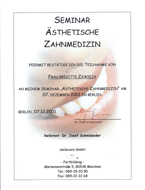 Seminar: Ästhetische Zahnmedizin - Berlin, 7.12.2001 